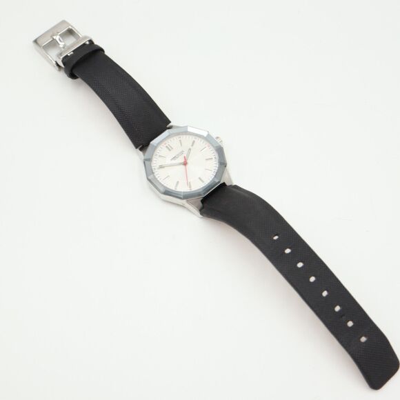 Kenneth Cole Reaction Watch 34mm Dodecagon Silver Tone Black Leather KC2471 - Picture 15 of 16